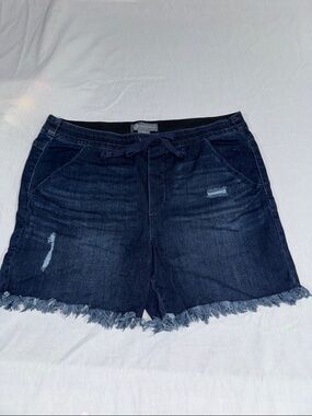 Dark Blue Denim high rise Frayed Hem Women’s Shorts